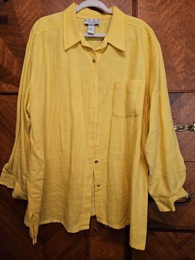 Real Comfort Size XL Womens Yellow Button-Up Linen Shirt